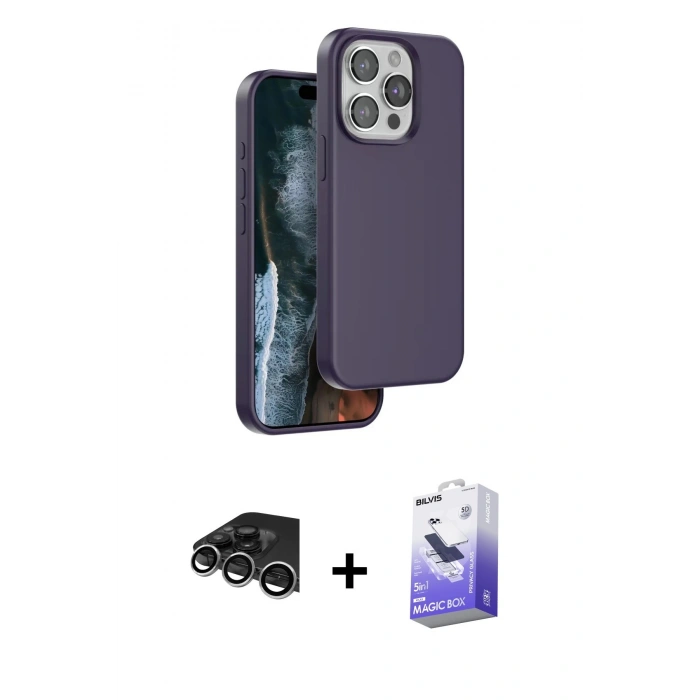 MARSİLYAN™- iPhone 14 Pro Max Kılıf Kıvılcım Çizgi Serisi - Siyah Bilvis 5in1 5D Magic Hayalet Cam Ekran Koruyucu + Raze Metal Kamera Lens - GS