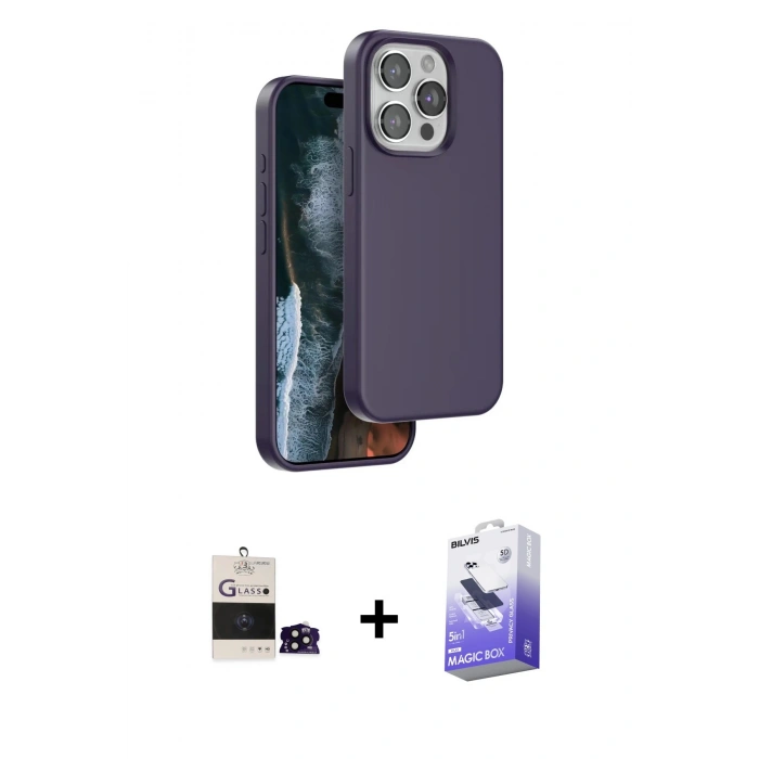 MARSİLYAN™- iPhone 14 Pro Max Kılıf Kıvılcım Çizgi Serisi - Siyah Bilvis 5in1 5D Magic Hayalet Cam Ekran Koruyucu + Bilvis Titan Kamera Lens - SH