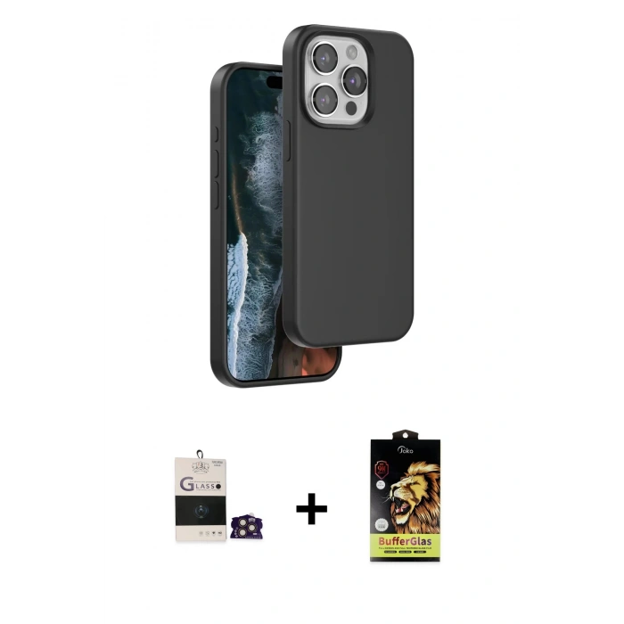 MARSİLYAN™- iPhone 14 Pro Max Kılıf Kıvılcım Çizgi Serisi - Siyah Buffer Cam Ekran Koruyucu + Bilvis Titan Kamera Lens - GD