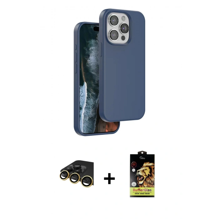 MARSİLYAN™- iPhone 14 Pro Max Kılıf Kıvılcım Çizgi Serisi - Siyah Buffer Cam Ekran Koruyucu + Raze Metal Kamera Lens - GD