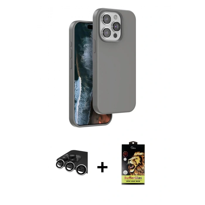 MARSİLYAN™- iPhone 14 Pro Max Kılıf Kıvılcım Çizgi Serisi - Siyah Buffer Cam Ekran Koruyucu + Gümüş Raze Metal Kamera Lens
