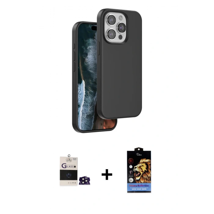 MARSİLYAN™- iPhone 14 Pro Max Kılıf Kıvılcım Çizgi Serisi - Siyah Buffer Hayalet Cam Ekran Koruyucu + Bilvis Titan Kamera Lens - DNMR