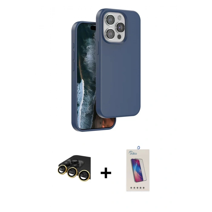 MARSİLYAN™- iPhone 14 Pro Max Kılıf Kıvılcım Çizgi Serisi - Siyah Joko 5D Cam + Gold Raze Metal Kamera Lens