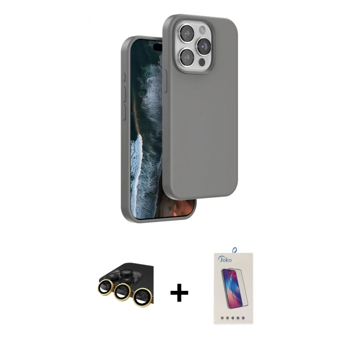 MARSİLYAN™- iPhone 14 Pro Max Kılıf Kıvılcım Çizgi Serisi - Siyah Joko 5D Cam + Gold Raze Metal Kamera Lens