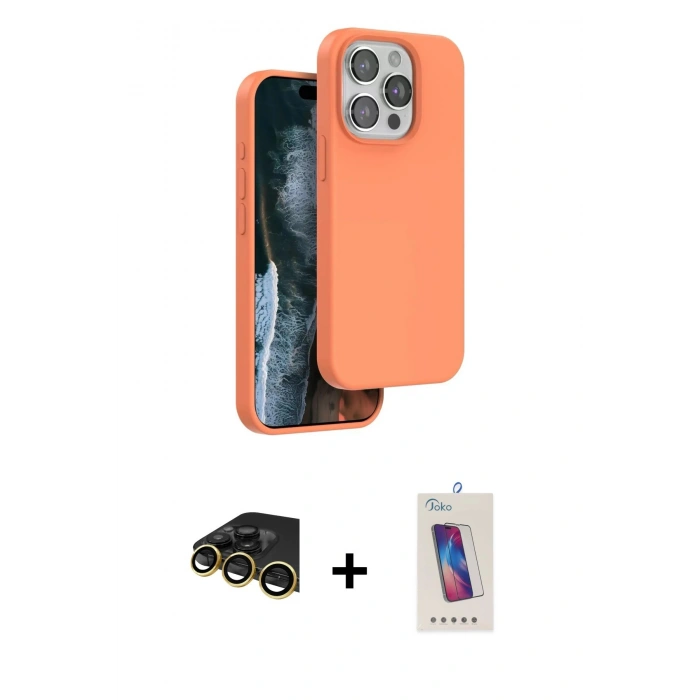 MARSİLYAN™- iPhone 14 Pro Max Kılıf Kıvılcım Çizgi Serisi - Siyah Joko 5D Cam + Gold Raze Metal Kamera Lens