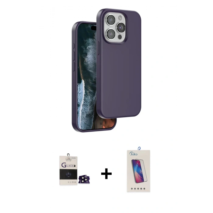 MARSİLYAN™- iPhone 14 Pro Max Kılıf Kıvılcım Çizgi Serisi - Siyah Joko 5D Cam + Siyah Bilvis Titan Kamera Lens