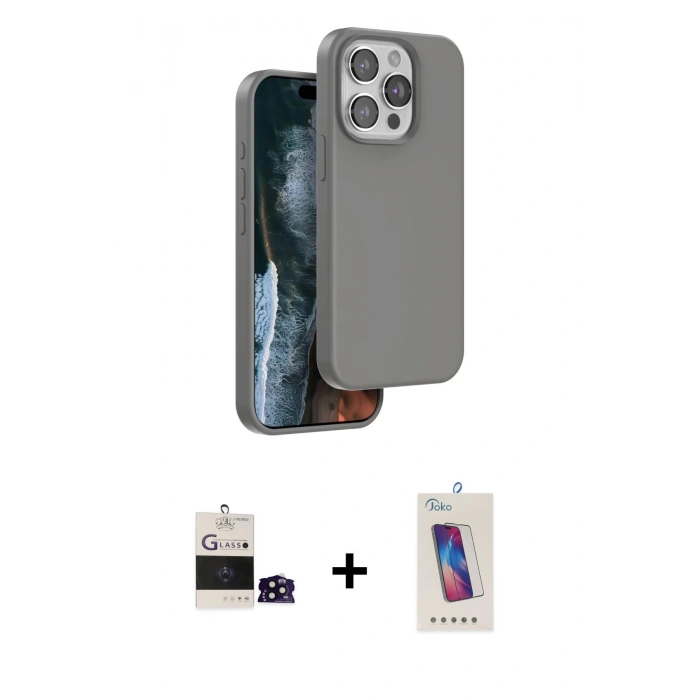 MARSİLYAN™- iPhone 14 Pro Max Kılıf Kıvılcım Çizgi Serisi - Siyah Joko 5D Cam + Siyah Bilvis Titan Kamera Lens