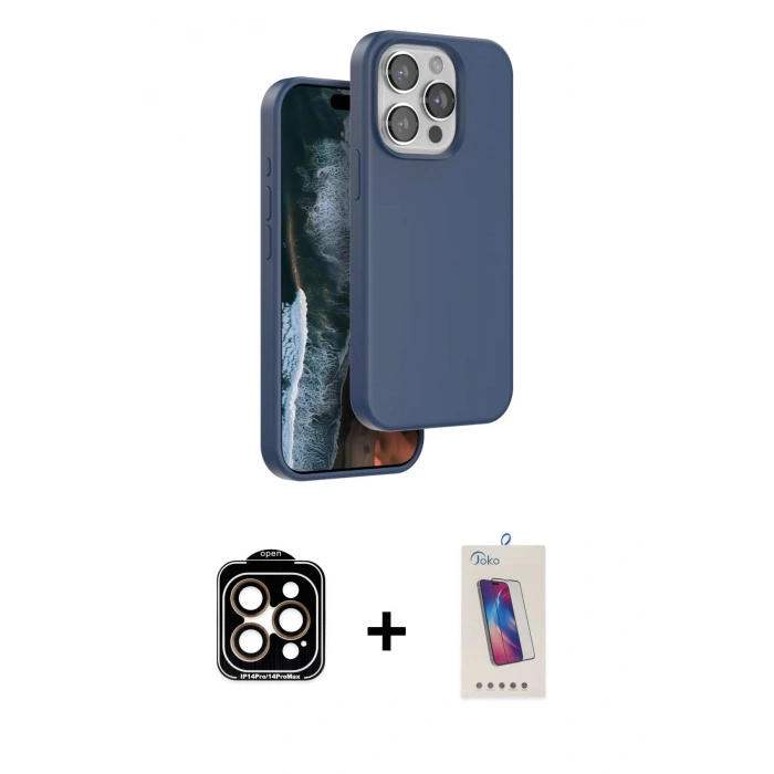 MARSİLYAN™- iPhone 14 Pro Max Kılıf Kıvılcım Çizgi Serisi - Siyah Joko 5D Cam + PVD Metal Kamera Lens - TU