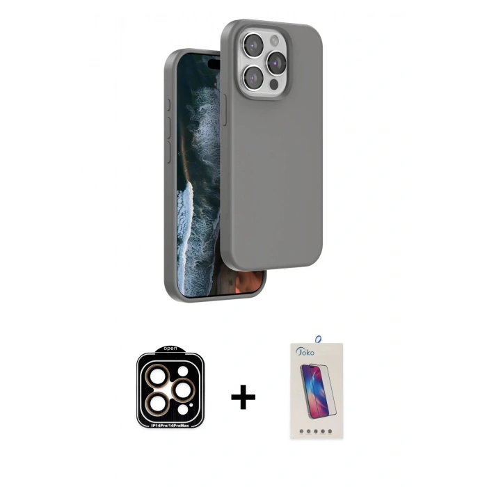 MARSİLYAN™- iPhone 14 Pro Max Kılıf Kıvılcım Çizgi Serisi - Siyah Joko 5D Cam + PVD Metal Kamera Lens - TU