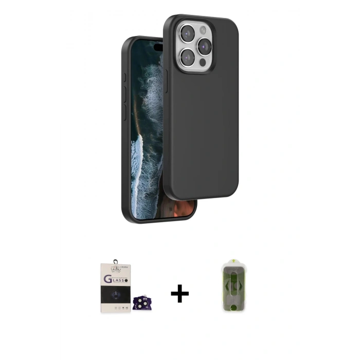 MARSİLYAN™- iPhone 14 Pro Max Kılıf Kıvılcım Çizgi Serisi - Siyah Joko Magic 5D Hayalet Cam + Bilvis Titan Kamera Lens - SH