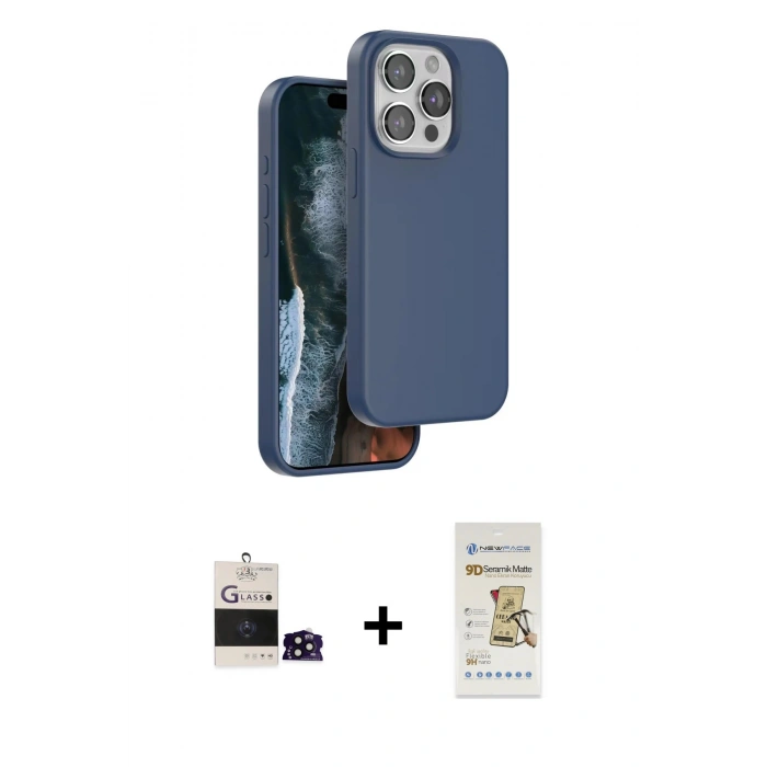 MARSİLYAN™- iPhone 14 Pro Max Kılıf Kıvılcım Çizgi Serisi - Siyah Mat Seramik Nano Ekran Koruyucu + Bilvis Titan Kamera Lens - SH