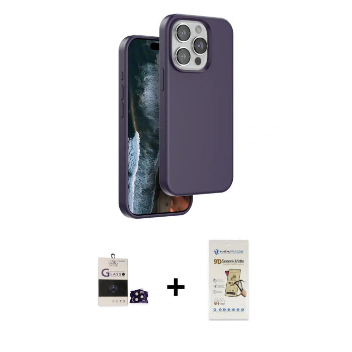 MARSİLYAN™- iPhone 14 Pro Max Kılıf Kıvılcım Çizgi Serisi - Siyah Mat Seramik Nano Ekran Koruyucu + Bilvis Titan Kamera Lens - SH