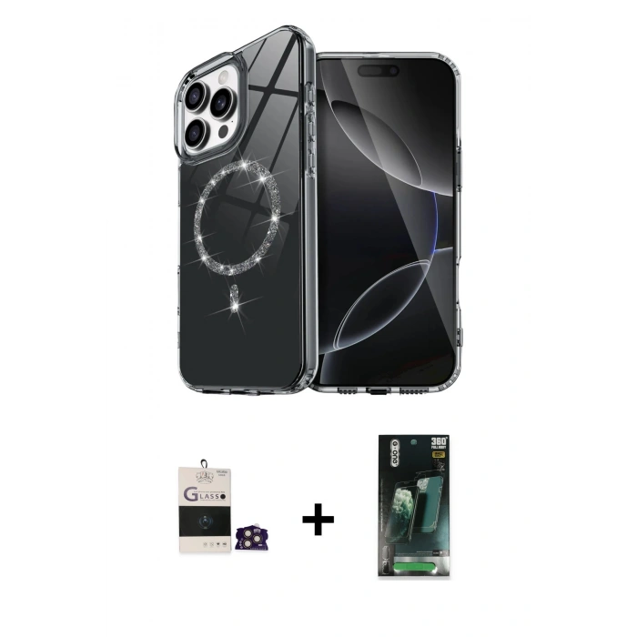 MARSİLYAN™- iPhone 14 Pro Max Kılıf Kıvılcım Form Prime - Şeffaf 360 Full Body Arka Koruyucu + Bilvis Titan Kamera Lens - GD