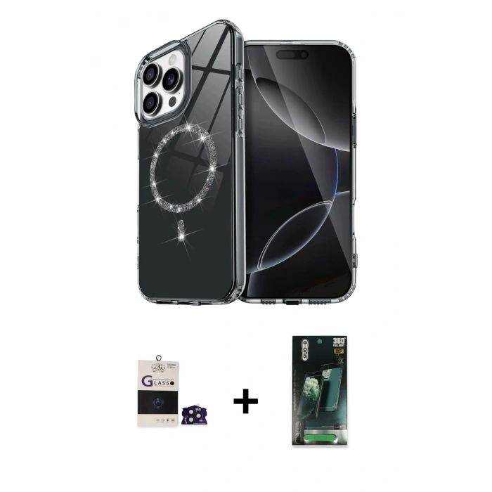 MARSİLYAN™- iPhone 14 Pro Max Kılıf Kıvılcım Form Prime - Şeffaf 360 Full Body Arka Koruyucu + Bilvis Titan Kamera Lens - DNMR