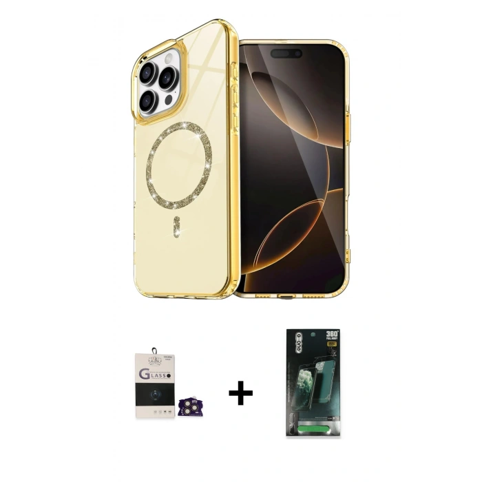 MARSİLYAN™- iPhone 14 Pro Max Kılıf Kıvılcım Form Prime - Şeffaf 360 Full Body Arka Koruyucu + Bilvis Titan Kamera Lens - GD