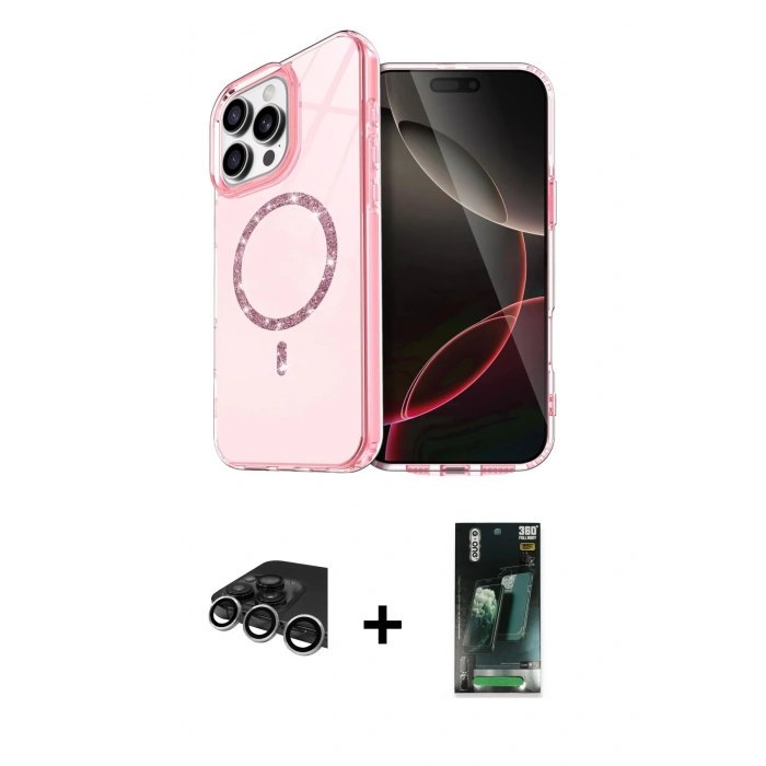 MARSİLYAN™- iPhone 14 Pro Max Kılıf Kıvılcım Form Prime - Şeffaf 360 Full Body Arka Koruyucu + Raze Metal Kamera Lens - GS