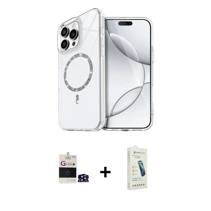 MARSİLYAN™- iPhone 14 Pro Max Kılıf Kıvılcım Form Prime - Şeffaf Pasifik Cam Ekran Koruyucu + Bilvis Titan Kamera Lens - DNMR