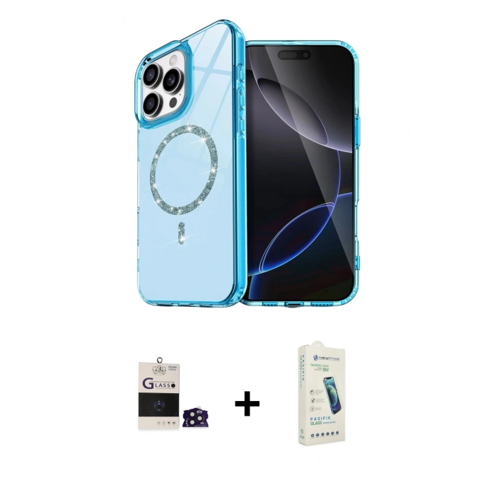 MARSİLYAN™- iPhone 14 Pro Max Kılıf Kıvılcım Form Prime - Şeffaf Pasifik Cam Ekran Koruyucu + Bilvis Titan Kamera Lens - DNMR