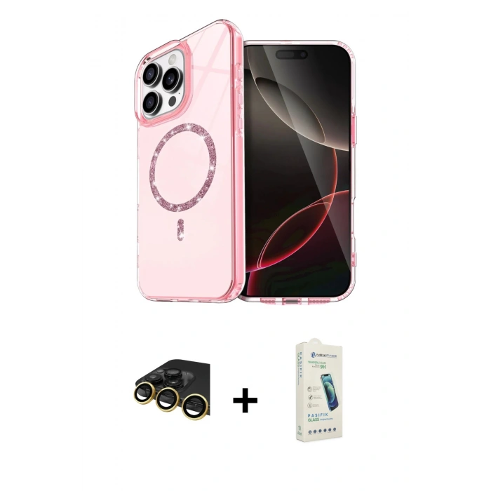 MARSİLYAN™- iPhone 14 Pro Max Kılıf Kıvılcım Form Prime - Şeffaf Pasifik Cam Ekran Koruyucu + Raze Metal Kamera Lens - GD