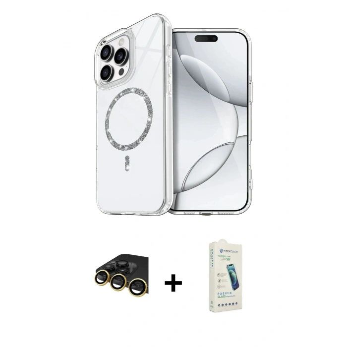 MARSİLYAN™- iPhone 14 Pro Max Kılıf Kıvılcım Form Prime - Şeffaf Pasifik Cam Ekran Koruyucu + Raze Metal Kamera Lens - GD
