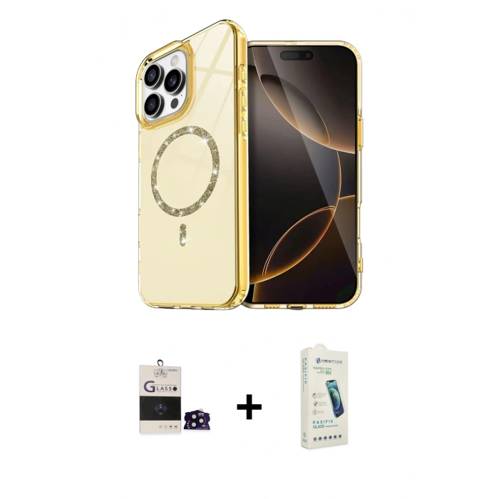 MARSİLYAN™- iPhone 14 Pro Max Kılıf Kıvılcım Form Prime - Şeffaf Pasifik Cam Ekran Koruyucu + Siyah Bilvis Titan Kamera Lens