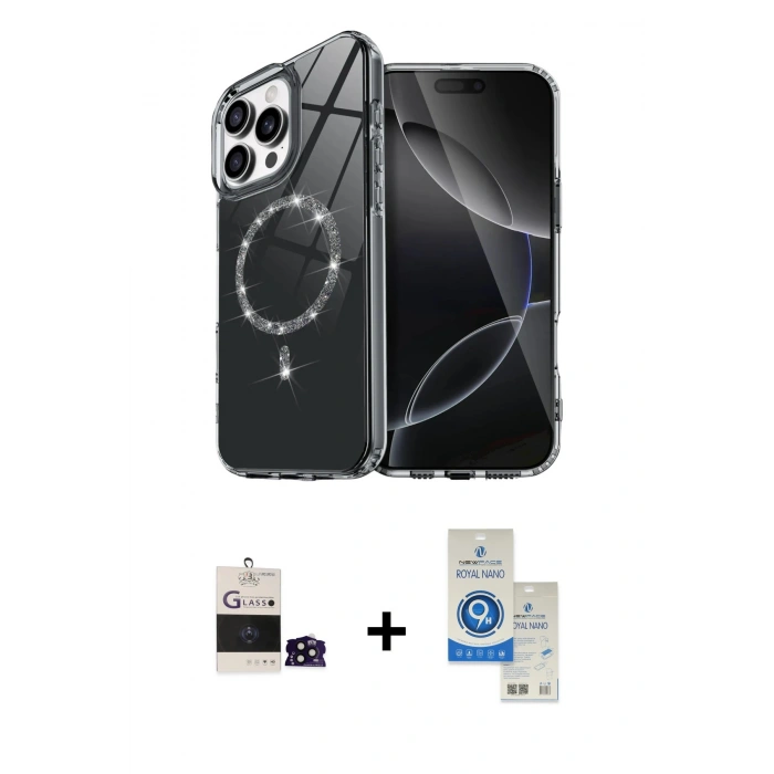 MARSİLYAN™- iPhone 14 Pro Max Kılıf Kıvılcım Form Prime - Şeffaf Royal Nano Ekran Koruyucu + Bilvis Titan Kamera Lens - SH