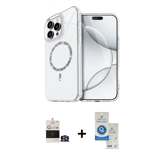 MARSİLYAN™- iPhone 14 Pro Max Kılıf Kıvılcım Form Prime - Şeffaf Royal Nano Ekran Koruyucu + Bilvis Titan Kamera Lens - GD