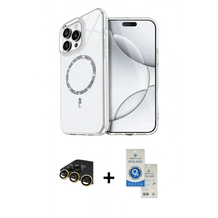 MARSİLYAN™- iPhone 14 Pro Max Kılıf Kıvılcım Form Prime - Şeffaf Royal Nano Ekran Koruyucu + Raze Metal Kamera Lens - GD