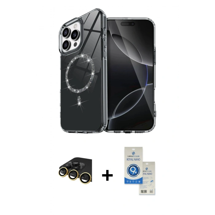MARSİLYAN™- iPhone 14 Pro Max Kılıf Kıvılcım Form Prime - Şeffaf Royal Nano Ekran Koruyucu + Raze Metal Kamera Lens - GD