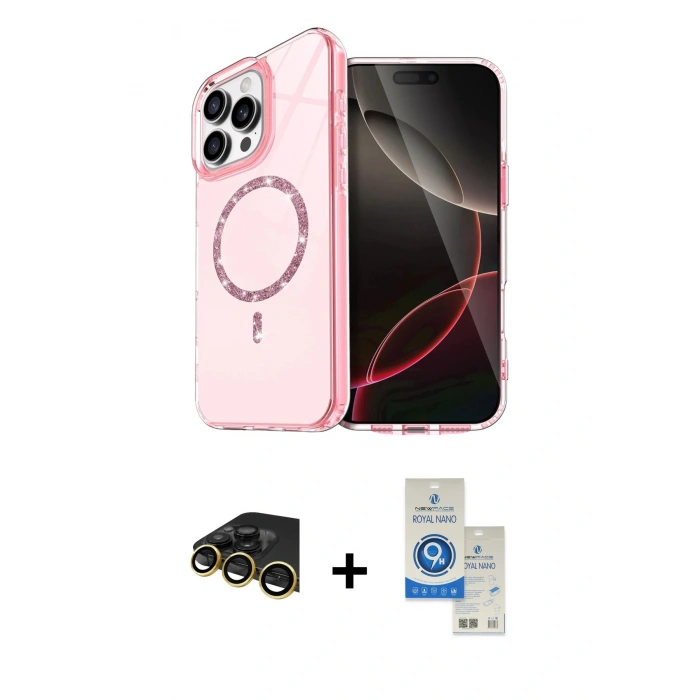 MARSİLYAN™- iPhone 14 Pro Max Kılıf Kıvılcım Form Prime - Şeffaf Royal Nano Ekran Koruyucu + Raze Metal Kamera Lens - GD