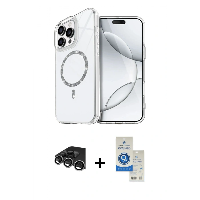 MARSİLYAN™- iPhone 14 Pro Max Kılıf Kıvılcım Form Prime - Şeffaf Royal Nano Ekran Koruyucu + Raze Metal Kamera Lens - GS