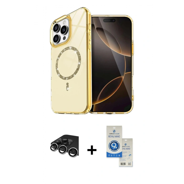 MARSİLYAN™- iPhone 14 Pro Max Kılıf Kıvılcım Form Prime - Şeffaf Royal Nano Ekran Koruyucu + Raze Metal Kamera Lens - GS
