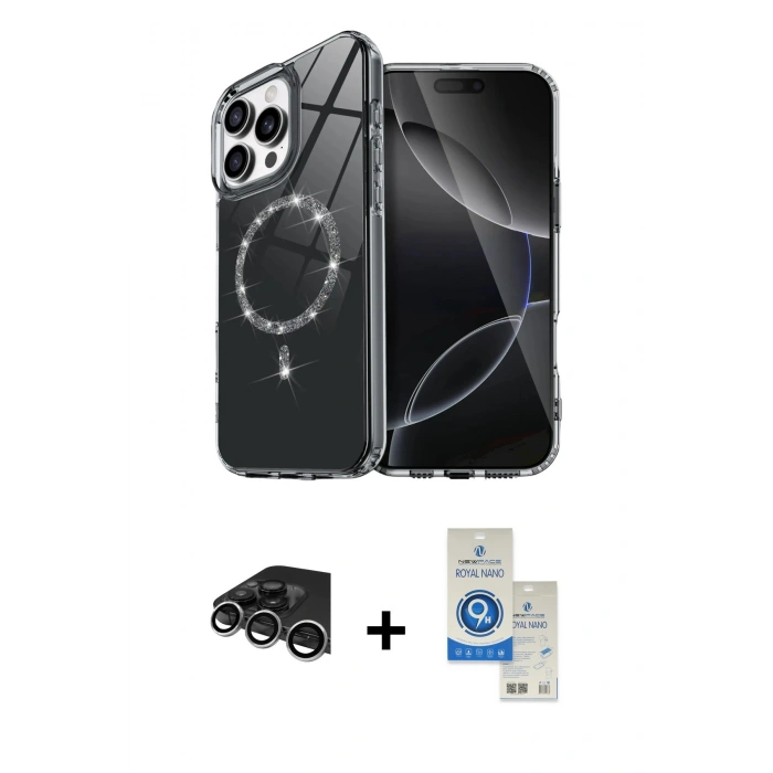 MARSİLYAN™- iPhone 14 Pro Max Kılıf Kıvılcım Form Prime - Şeffaf Royal Nano Ekran Koruyucu + Raze Metal Kamera Lens - GS