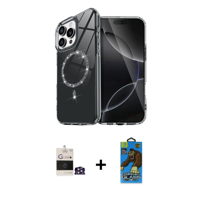 MARSİLYAN™- iPhone 14 Pro Max Kılıf Kıvılcım Form Prime - Siyah 18D Cam Ekran Koruyucu + Bilvis Titan Kamera Lens - GS