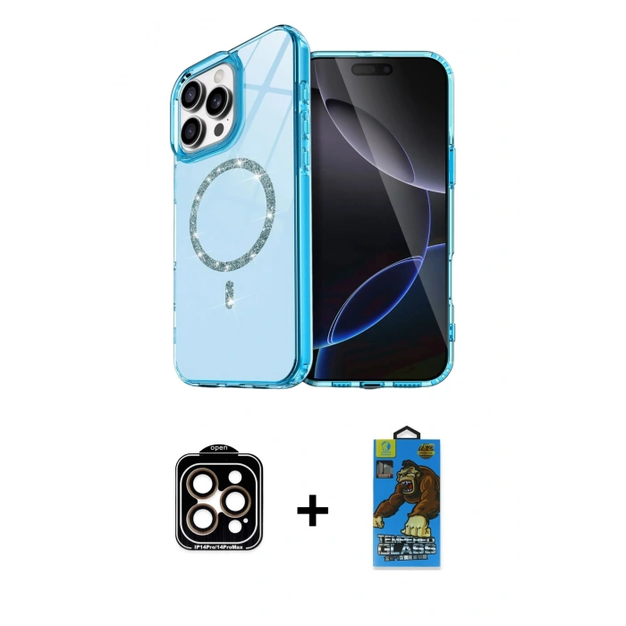 MARSİLYAN™- iPhone 14 Pro Max Kılıf Kıvılcım Form Prime - Siyah 18D Cam Ekran Koruyucu + PVD Metal Kamera Lens - TU