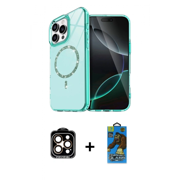 MARSİLYAN™- iPhone 14 Pro Max Kılıf Kıvılcım Form Prime - Siyah 18D Cam Ekran Koruyucu + PVD Metal Kamera Lens - TU