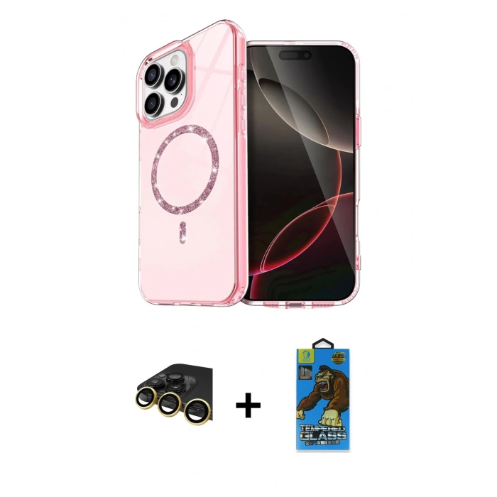 MARSİLYAN™- iPhone 14 Pro Max Kılıf Kıvılcım Form Prime - Siyah 18D Cam Ekran Koruyucu + Raze Metal Kamera Lens - GD