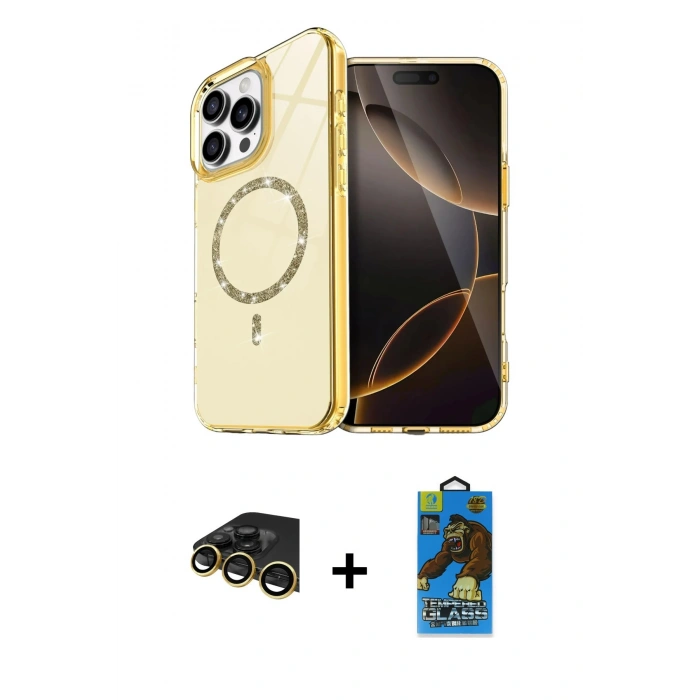 MARSİLYAN™- iPhone 14 Pro Max Kılıf Kıvılcım Form Prime - Siyah 18D Cam Ekran Koruyucu + Raze Metal Kamera Lens - GD
