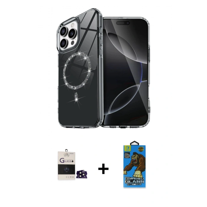 MARSİLYAN™- iPhone 14 Pro Max Kılıf Kıvılcım Form Prime - Siyah 18D Cam Ekran Koruyucu + Bilvis Titan Kamera Lens - SH