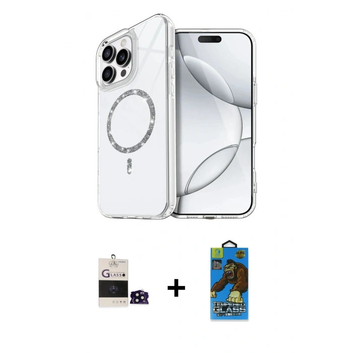 MARSİLYAN™- iPhone 14 Pro Max Kılıf Kıvılcım Form Prime - Siyah 18D Cam Ekran Koruyucu + Bilvis Titan Kamera Lens - SH