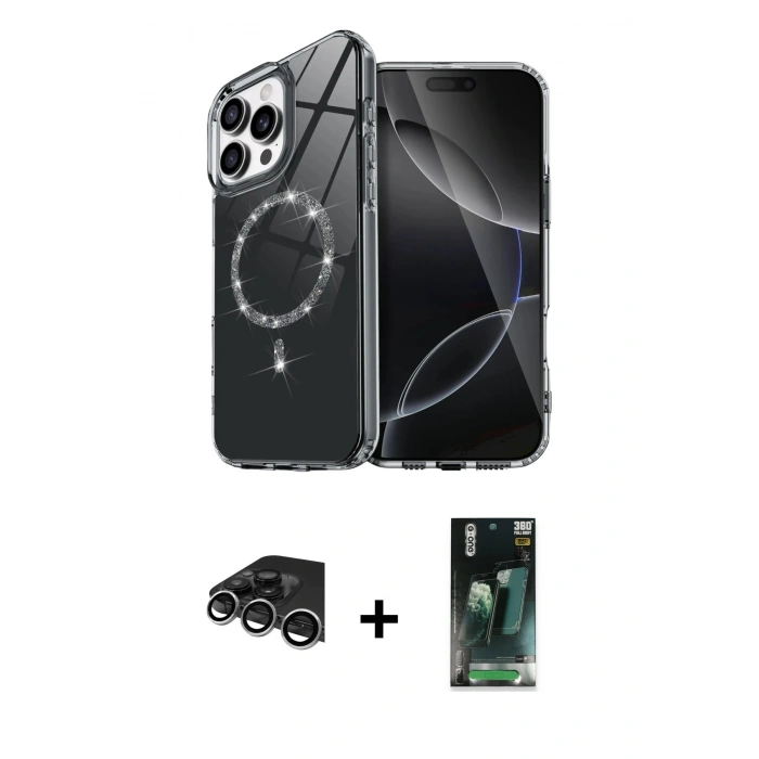 MARSİLYAN™- iPhone 14 Pro Max Kılıf Kıvılcım Form Prime - Siyah 360 Mat Full Body Arka Koruyucu + Raze Metal Kamera Lens - GS