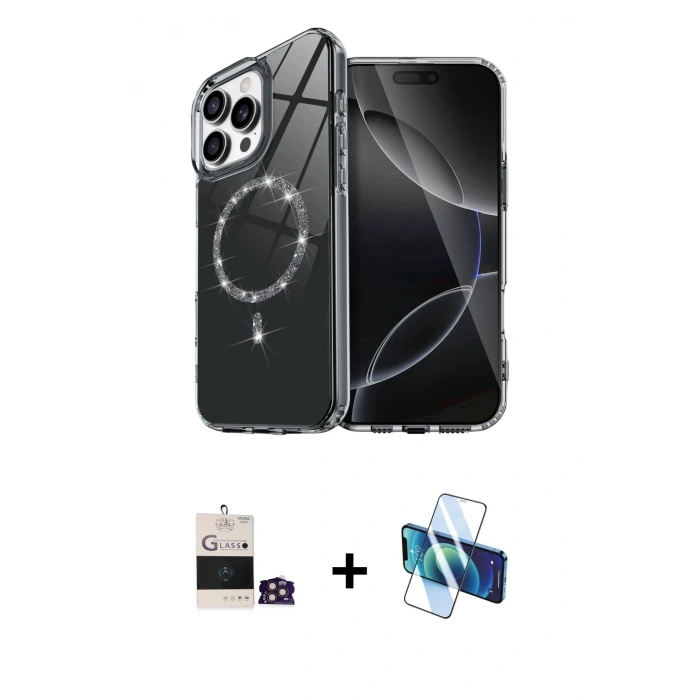 MARSİLYAN™- iPhone 14 Pro Max Kılıf Kıvılcım Form Prime - Siyah 3D Antistatik Cam Ekran Koruyucu + Bilvis Titan Kamera Lens - GD