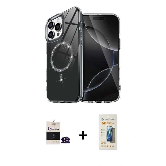 MARSİLYAN™- iPhone 14 Pro Max Kılıf Kıvılcım Form Prime - Siyah 6D Mat Seramik Hayalet Nano Ekran Koruyucu + Derin Mor Bilvis Titan Kamera Lens