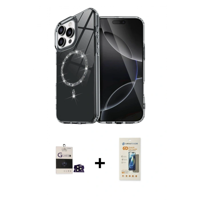 MARSİLYAN™- iPhone 14 Pro Max Kılıf Kıvılcım Form Prime - Siyah 6D Mat Seramik Hayalet Nano Ekran Koruyucu + Bilvis Titan Kamera Lens - SH