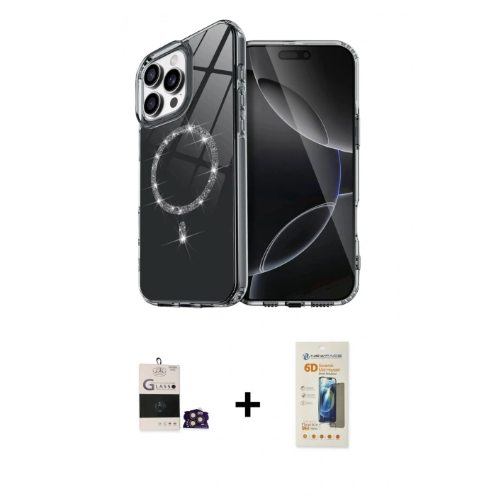 MARSİLYAN™- iPhone 14 Pro Max Kılıf Kıvılcım Form Prime - Siyah 6D Mat Seramik Hayalet Nano Ekran Koruyucu + Gold Bilvis Titan Kamera Lens