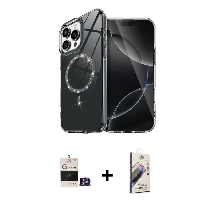 MARSİLYAN™- iPhone 14 Pro Max Kılıf Kıvılcım Form Prime - Siyah Bilvis 3D Mat Cam Ekran Koruyucu + Bilvis Titan Kamera Lens - GD