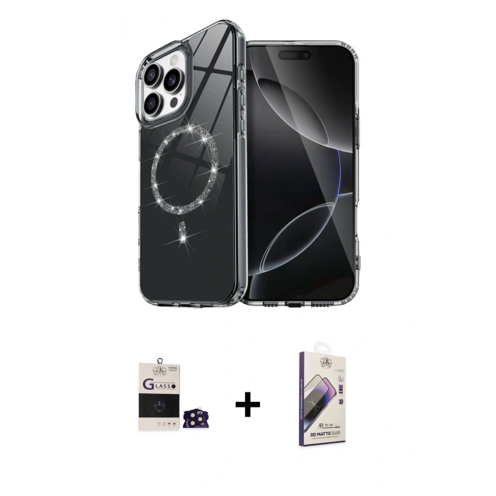 MARSİLYAN™- iPhone 14 Pro Max Kılıf Kıvılcım Form Prime - Siyah Bilvis 3D Mat Cam Ekran Koruyucu + Bilvis Titan Kamera Lens - DNMR