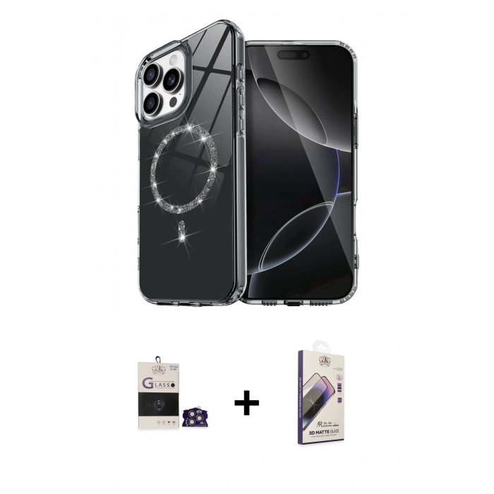 MARSİLYAN™- iPhone 14 Pro Max Kılıf Kıvılcım Form Prime - Siyah Bilvis 3D Mat Cam Ekran Koruyucu + Bilvis Titan Kamera Lens - GS