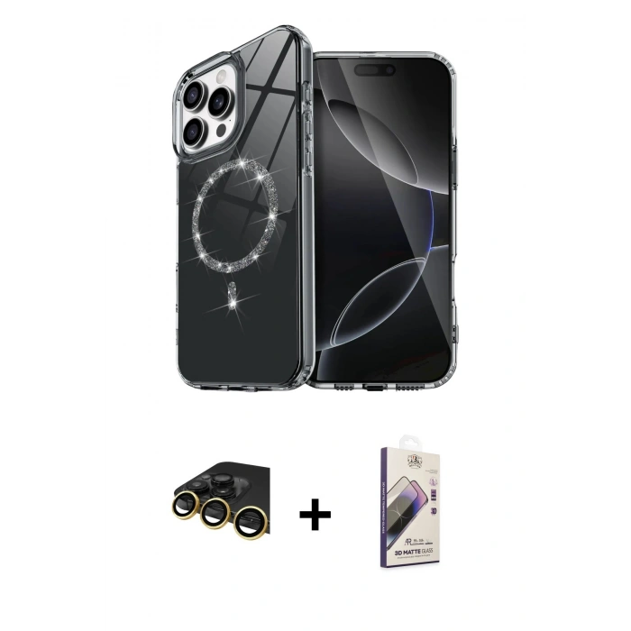 MARSİLYAN™- iPhone 14 Pro Max Kılıf Kıvılcım Form Prime - Siyah Bilvis 3D Mat Cam Ekran Koruyucu + Raze Metal Kamera Lens - GD