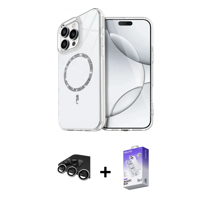 MARSİLYAN™- iPhone 14 Pro Max Kılıf Kıvılcım Form Prime - Siyah Bilvis 5in1 3D Magic Cam Ekran Koruyucu + Gümüş Raze Metal Kamera Lens